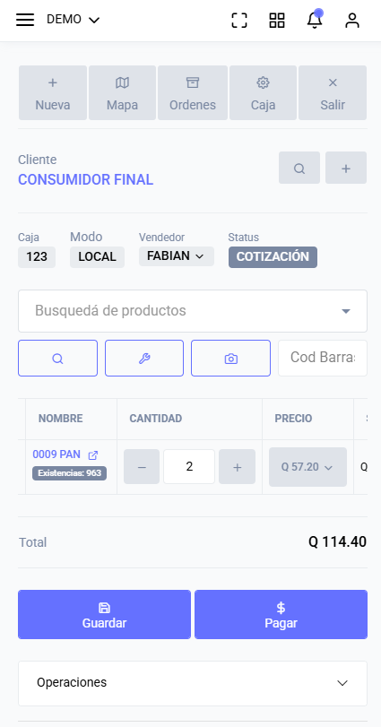 App móvil de Vlac Systems: punto de venta y cotización