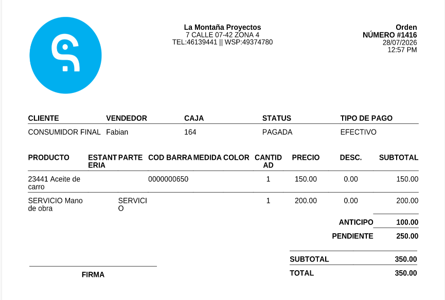 Comprobante impreso