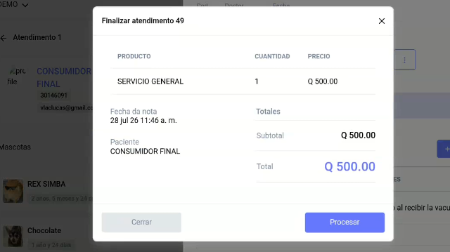 Cobro de la consulta y los productos